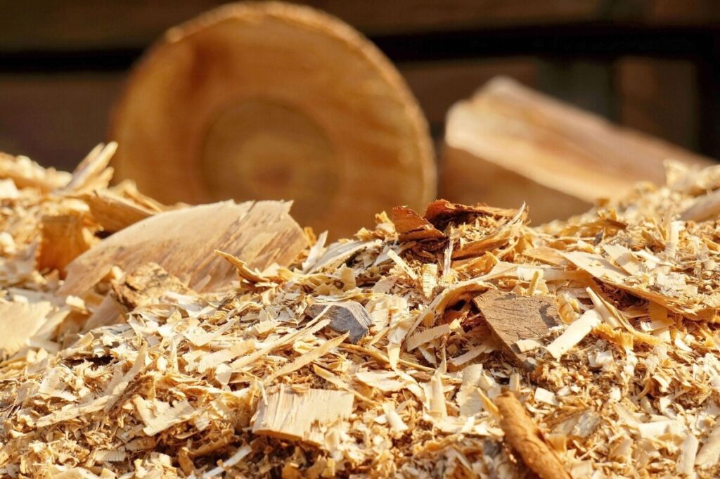 Isolation laine de bois, sciures de bois avant transformation.